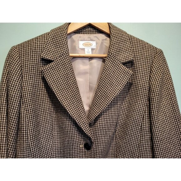 Vintage Talbots Brown Houndstooth 3 Button Wool Blazer Sz 12 - Picture 2 of 9